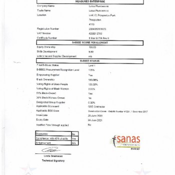 BEE CERTIFICATE - 2020 BEE CERTIFICATE - 2020