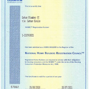 NHBRC CERTIFICATE - 2020 NHBRC CERTIFICATE - 2020